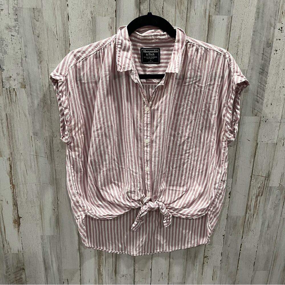 Abercrombie Pink Stripe Rolled Sleeve Button Front Shirt